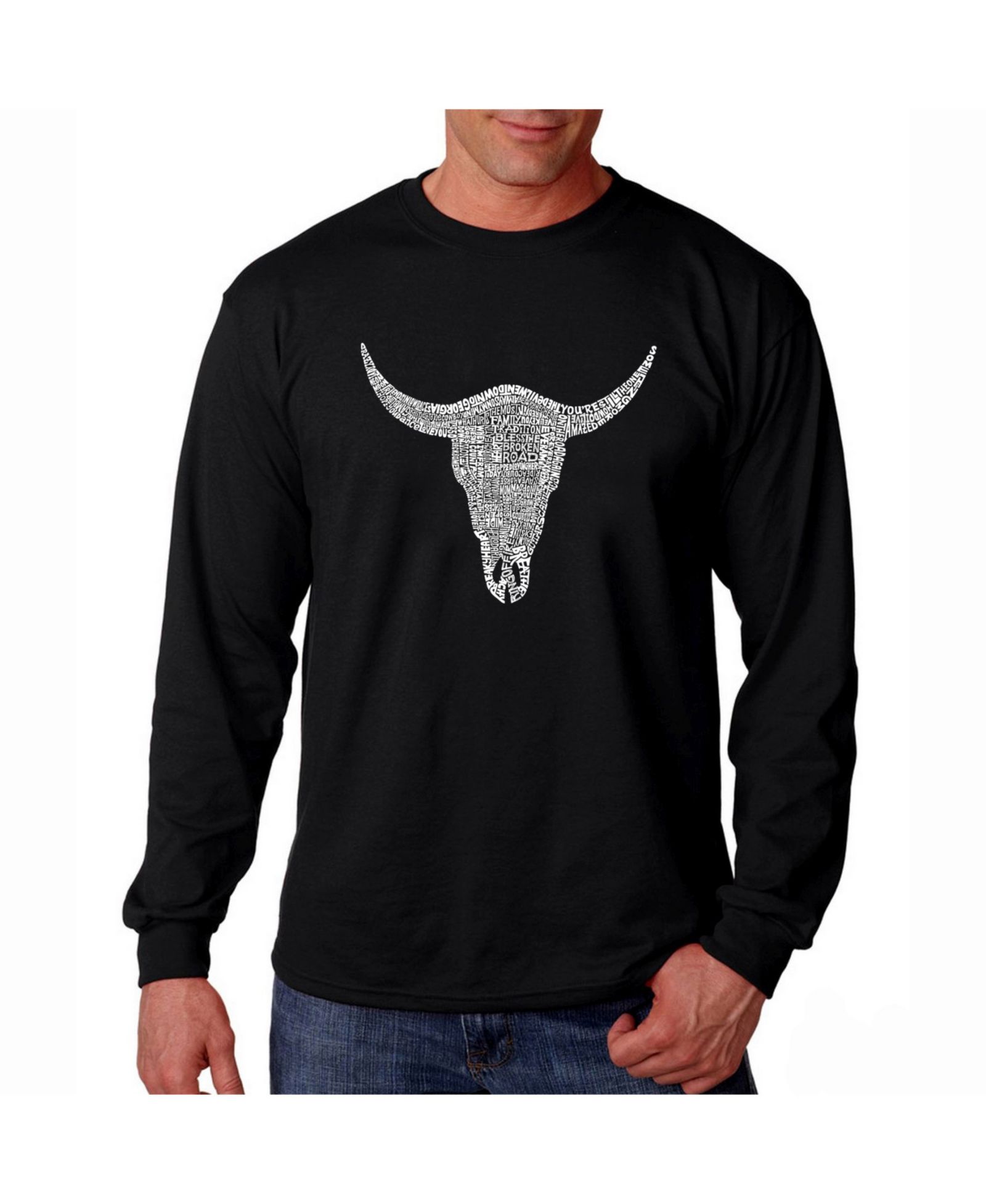 LA Pop Art Men's Word Art Long Sleeve T-Shirt - Cowskull Country Hits