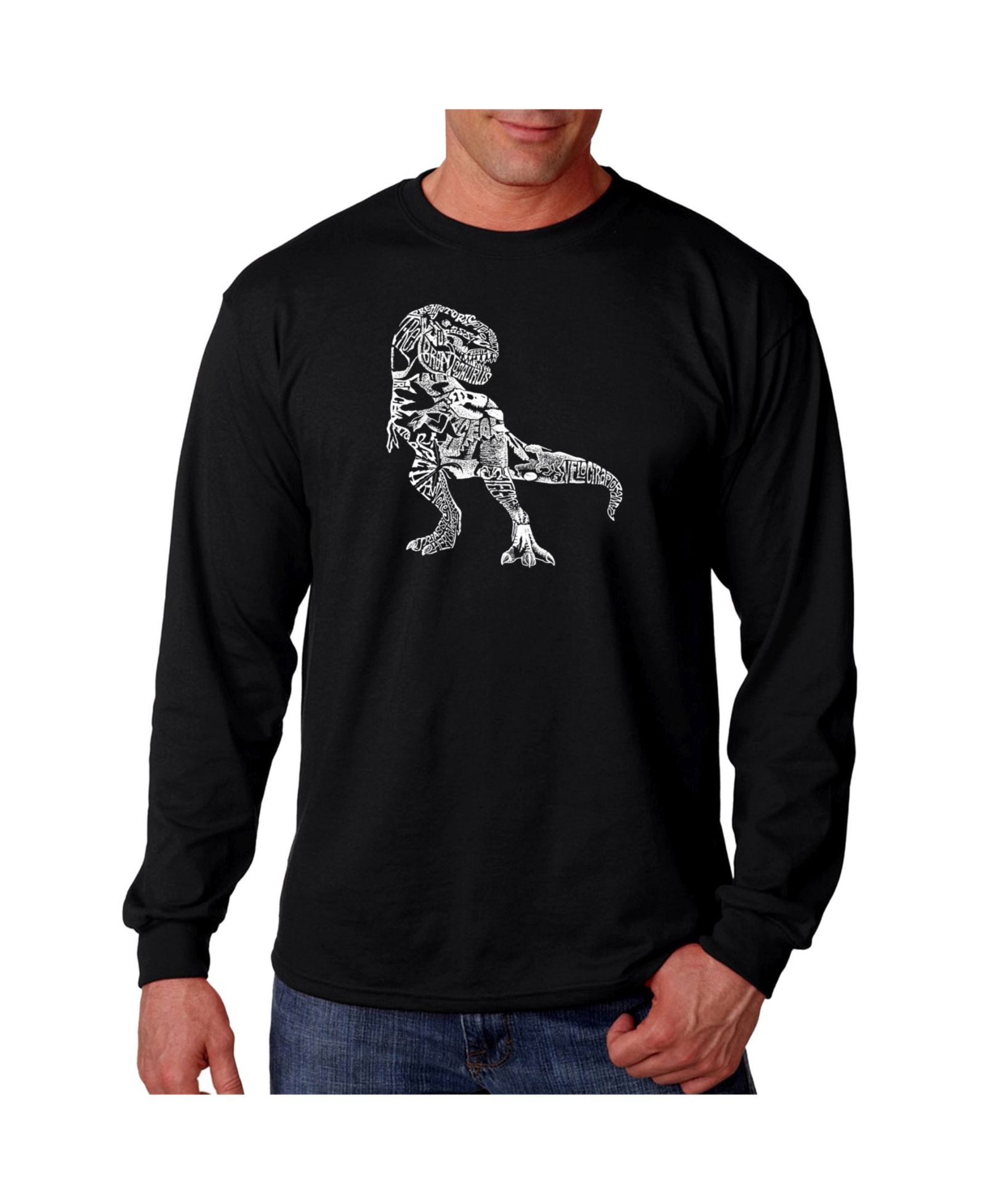 LA Pop Art Men's Word Art Long Sleeve T-Shirt- Dinosaur