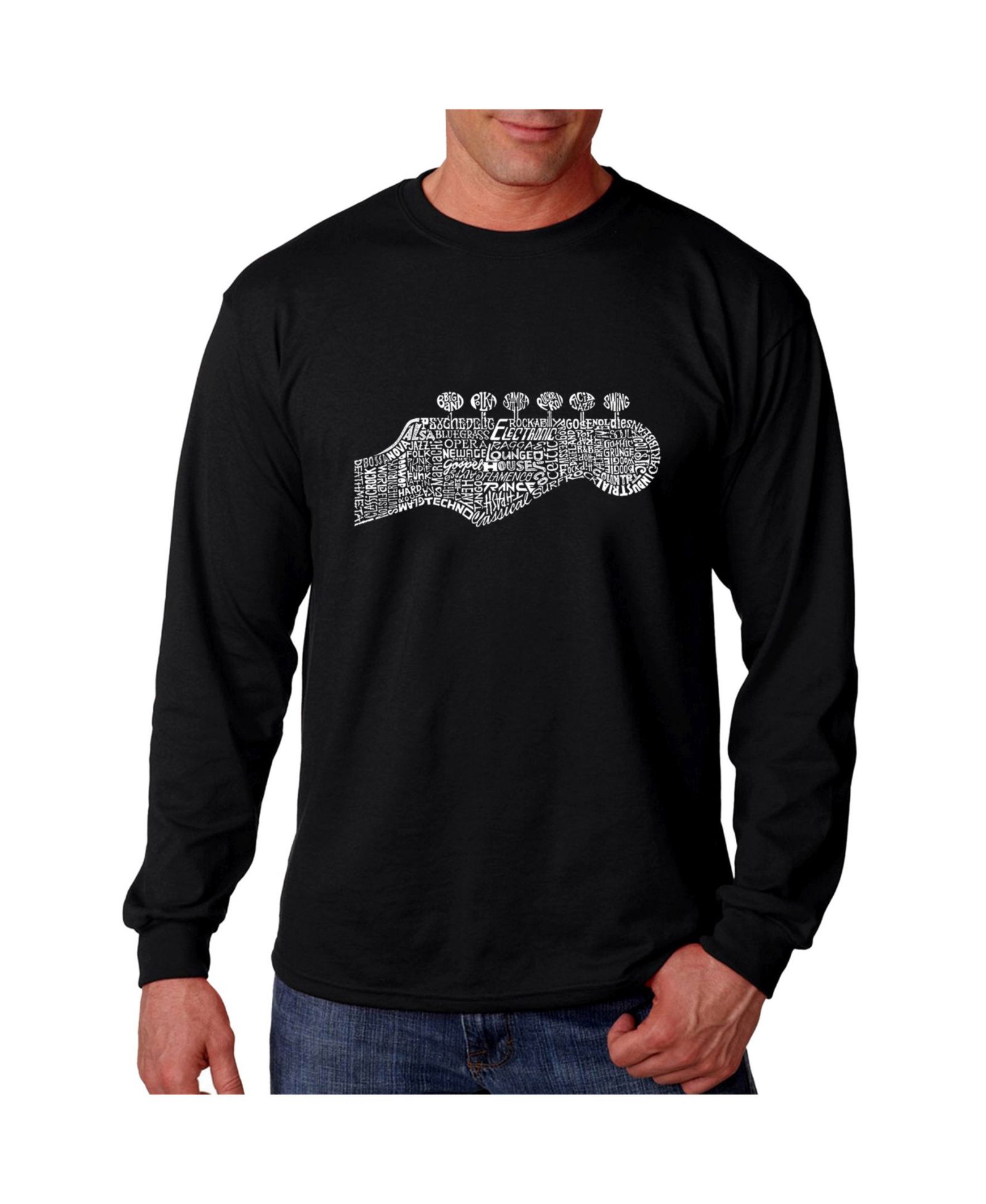 LA Pop Art Men's Word Art Long Sleeve T-Shirt - Guitar Head
