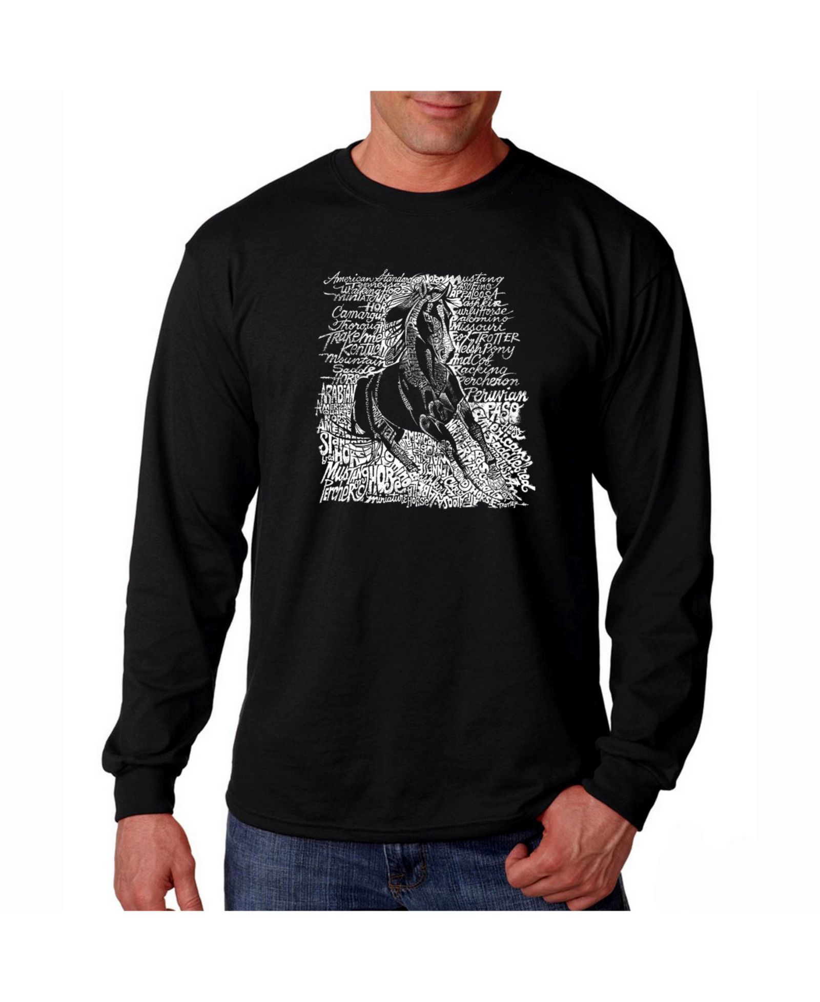 LA Pop Art Men's Word Art Long Sleeve T-Shirt - Horse Breeds