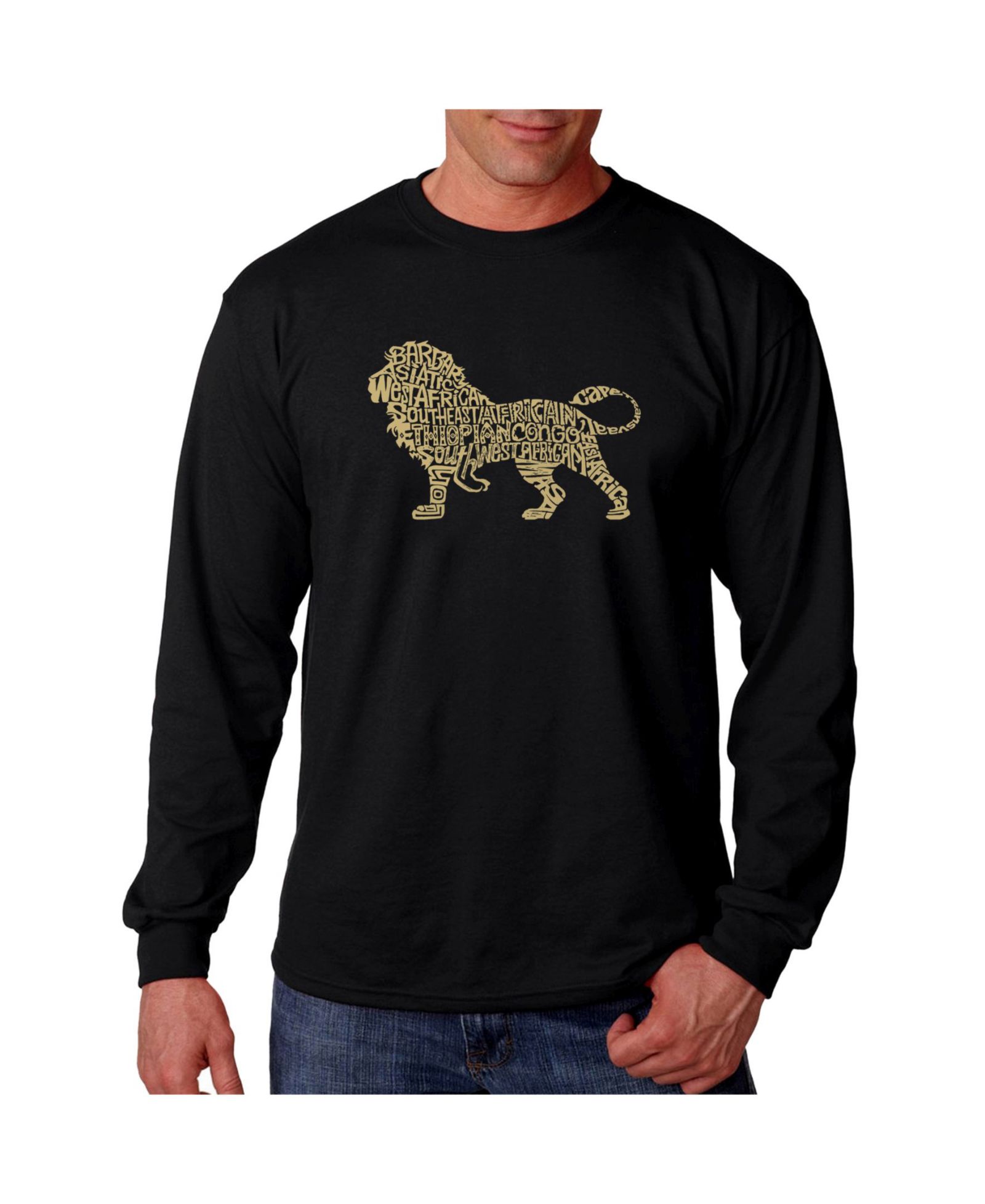LA Pop Art Men's Word Art Long Sleeve T-Shirt- Lion