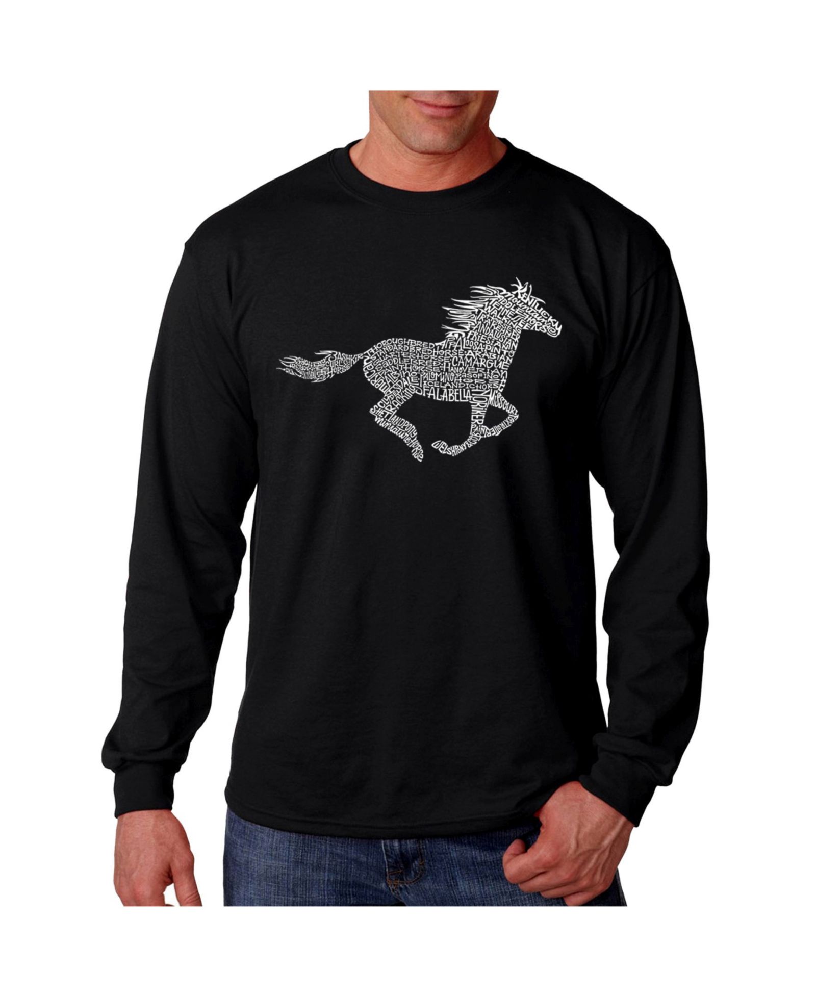 LA Pop Art Men's Word Art Long Sleeve T-Shirt- Mustang