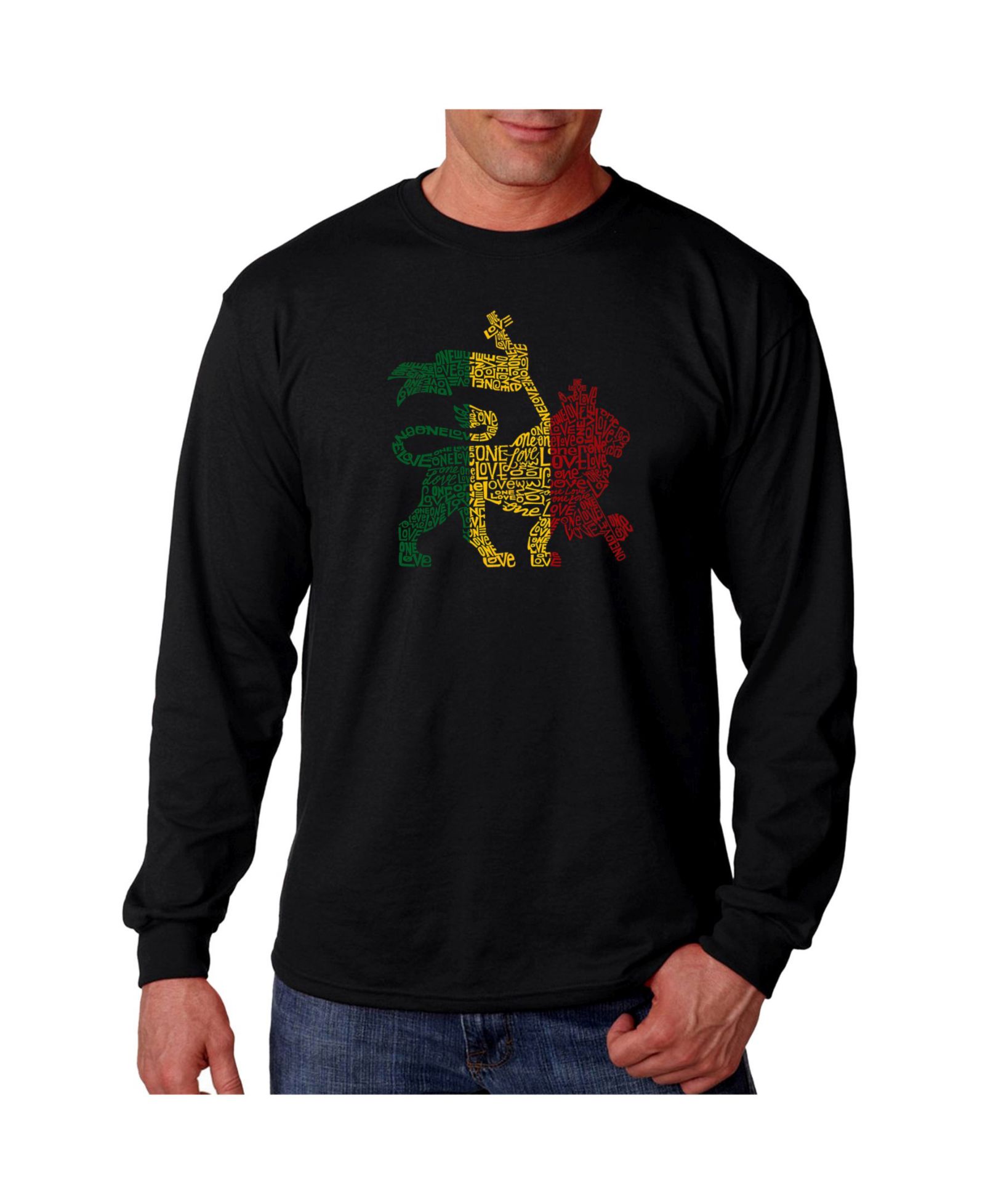 LA Pop Art Men's Word Art Long Sleeve T-Shirtt, One Love