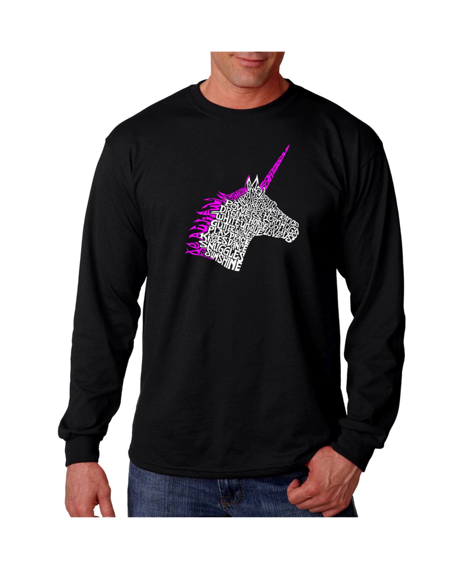 LA Pop Art Men's Word Art Long Sleeve T-Shirt - Unicorn