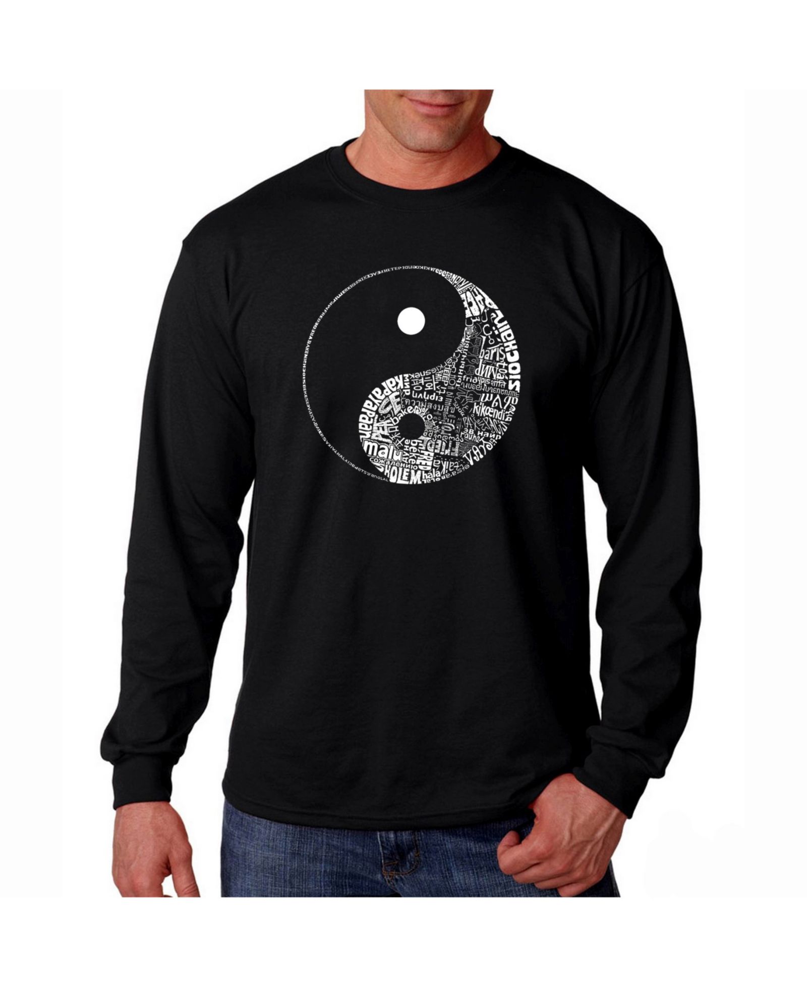 LA Pop Art Men's Word Art Long Sleeve T-Shirt- Yin Yang