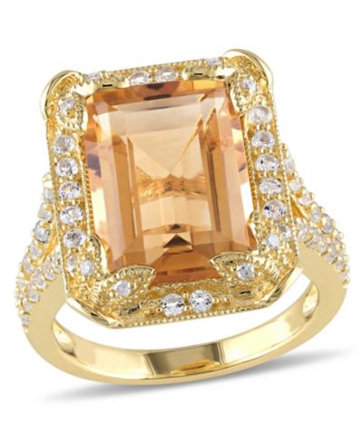 Кольцо с цитрином, белым топазом и бриллиантовым акцентом в 18k Yellow Gold Over Sterling Silver