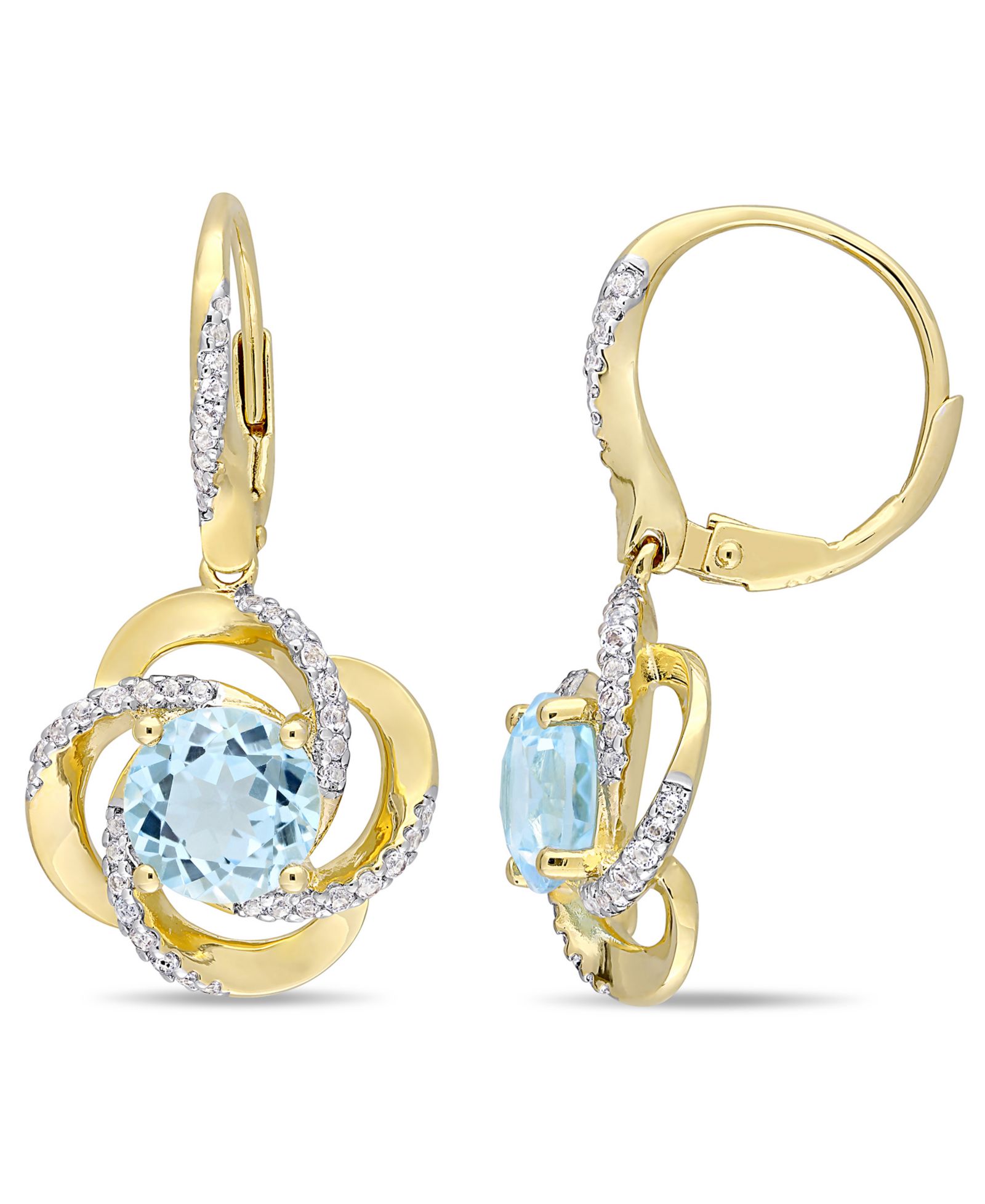 Blue Topaz (4-3/4 ct. t.w.), White Topaz (1/2 ct. t.w.) Interlaced Floral Swirl Earrings in 18k Yellow Gold Over Sterling Silver