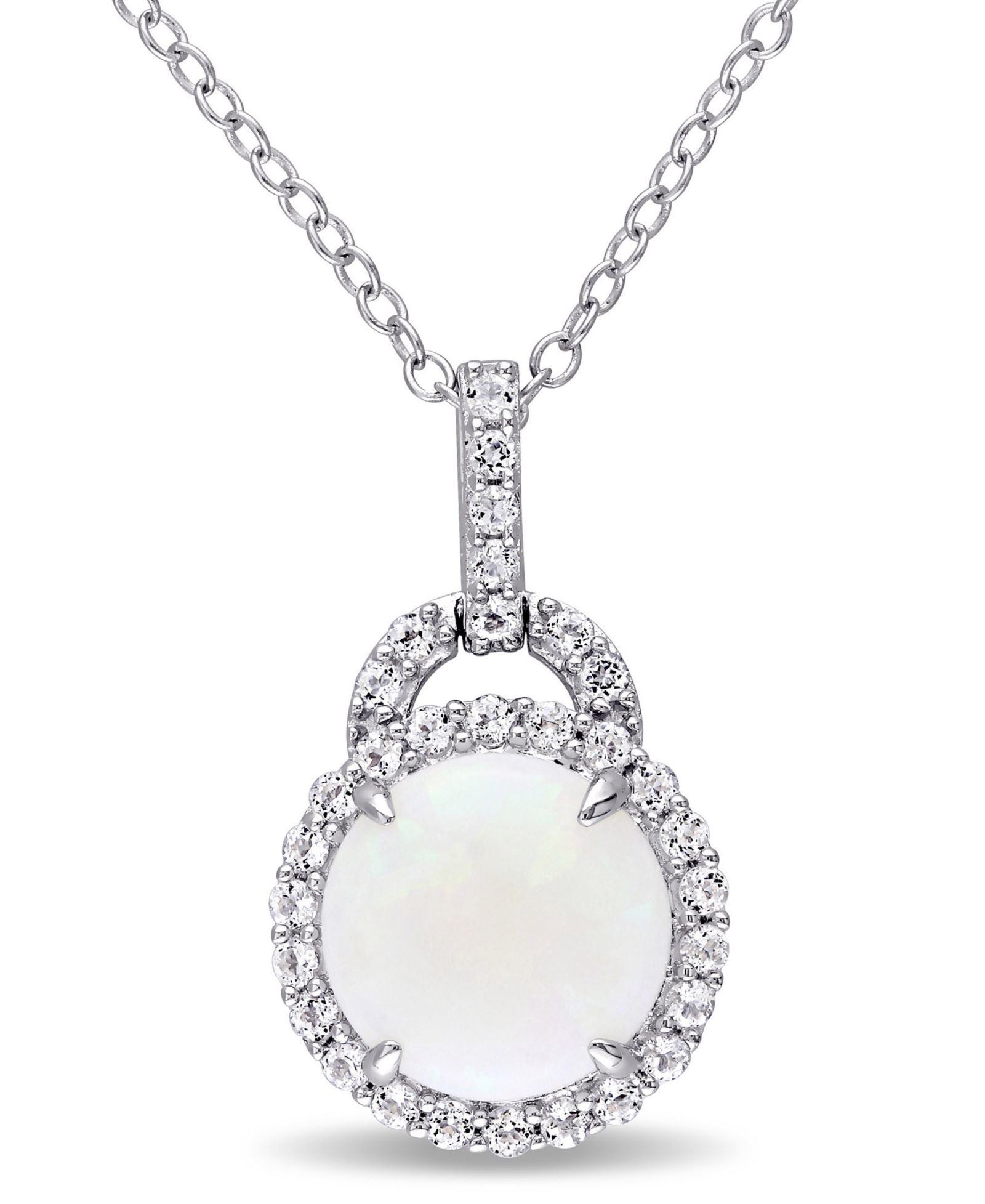 Ожерелье-подвеска Opal (1-3/4 ct. t.w.) и White Topaz (2/5 ct. t.w.) Halo в стерлинговом серебре, 18"