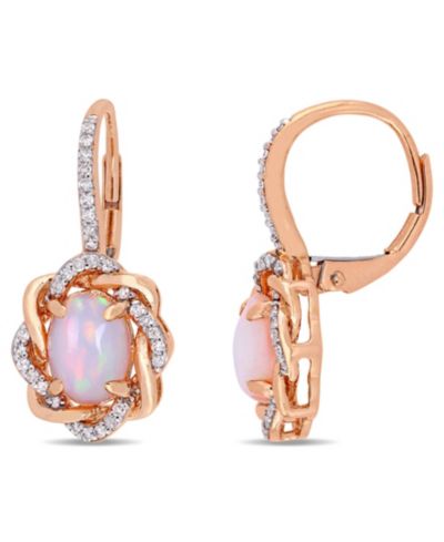 Серьги Halo Swirl с голубым опалом (1-1/2 ct. t.w.) и бриллиантом (1/4 ct. t.w.) в 10k розовом золоте