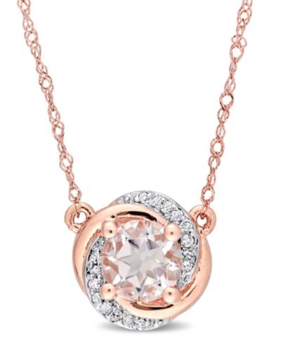 Morganite (4/5 ct. t.w.) and Diamond (1/20 ct. t.w.) Swirl Halo 17" Necklace in 10k Rose Gold