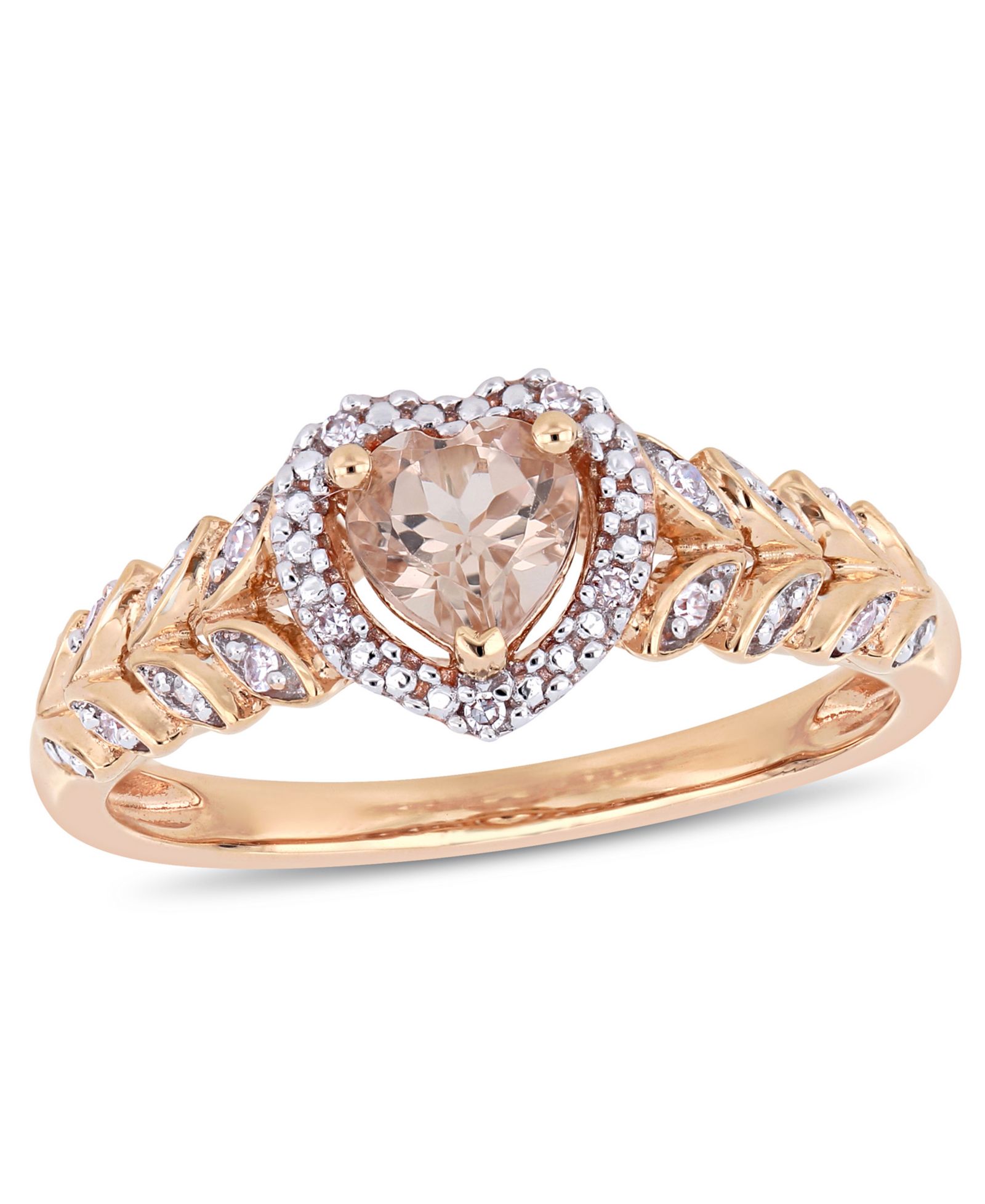 Кольцо Halo Heart с morganite и diamond в 10k Rose Gold
