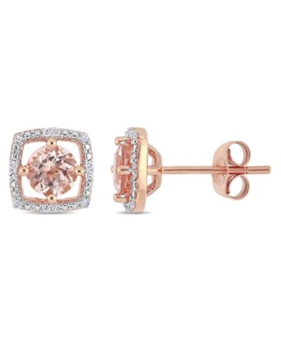 Серьги-гвоздики Macy's Morganite and Diamond Square Studs 10k Rose Gold