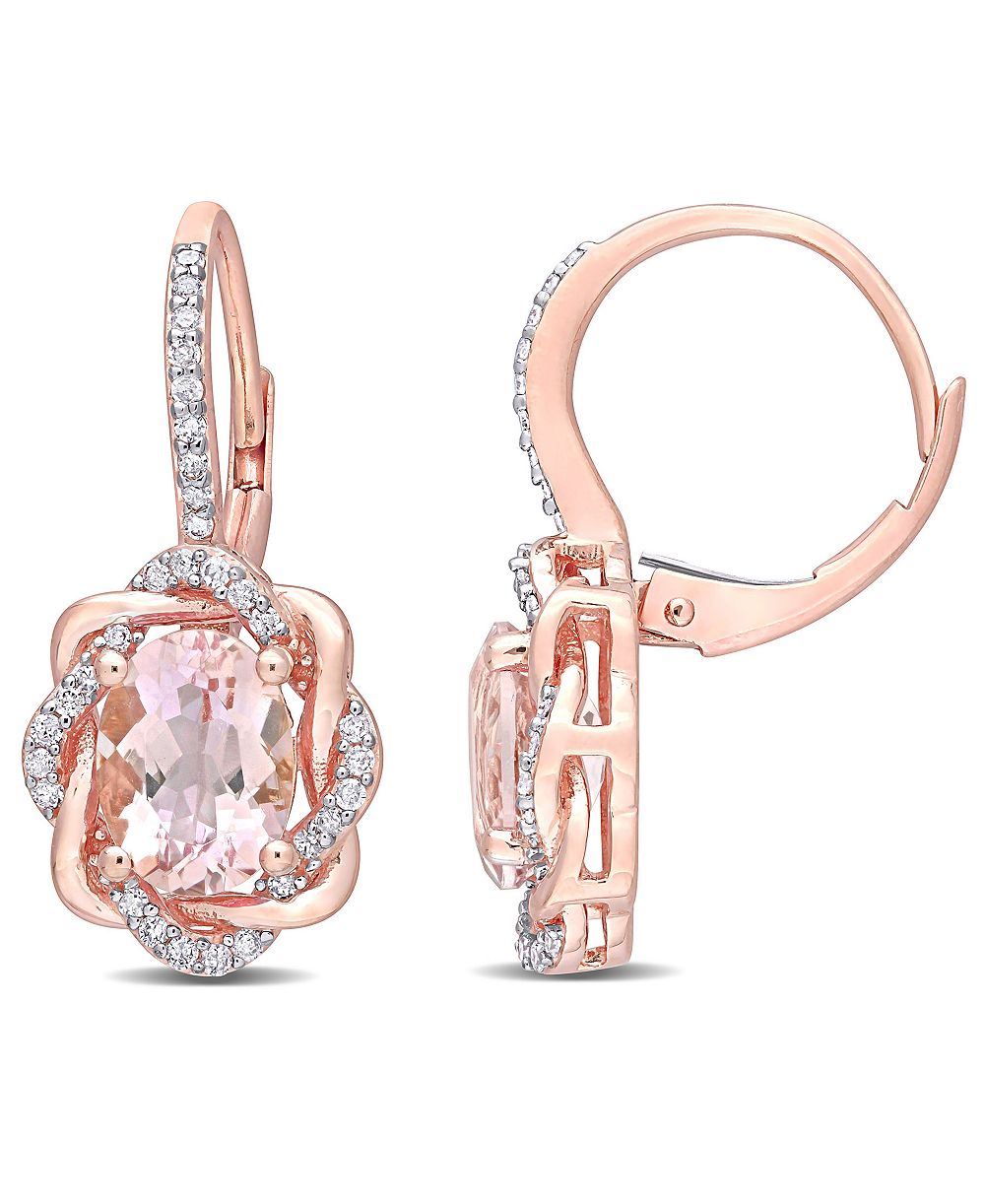 Серьги Morganite (2-1/3 ct.tw.) and Diamond (1/4 ct.tw.) Swirl Halo 10k Rose Gold