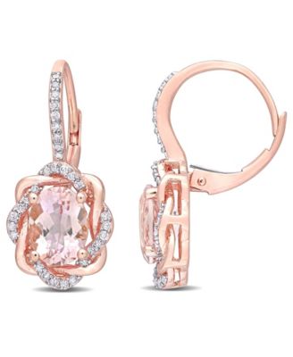 Серьги Morganite (2-1/3 ct.tw.) and Diamond (1/4 ct.tw.) Swirl Halo 10k Rose Gold