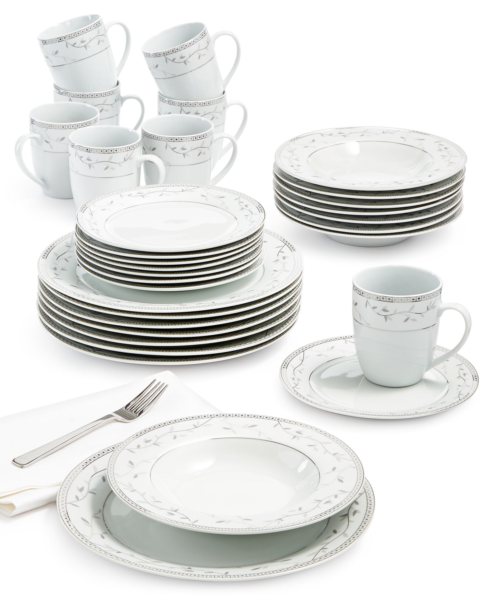 Fitz and Floyd Platinum Vine 32-Pc. Dinnerware Set, Service For 8