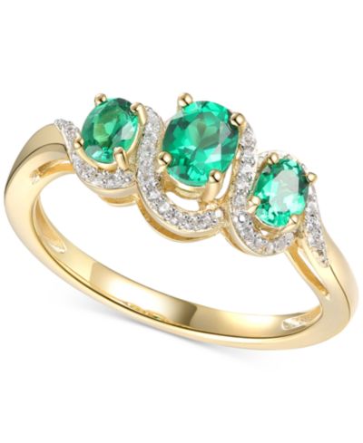 Кольцо с изумрудом (1/2 ct. t.w.) и бриллиантом (1/10 ct. t.w.) из стерлингового серебра с напылением 14k Gold-Plated