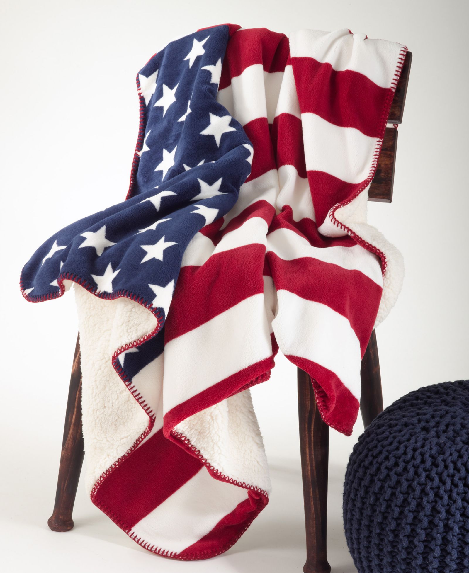 Saro Lifestyle US Flag Design Sherpa Throw, 50" x 60"