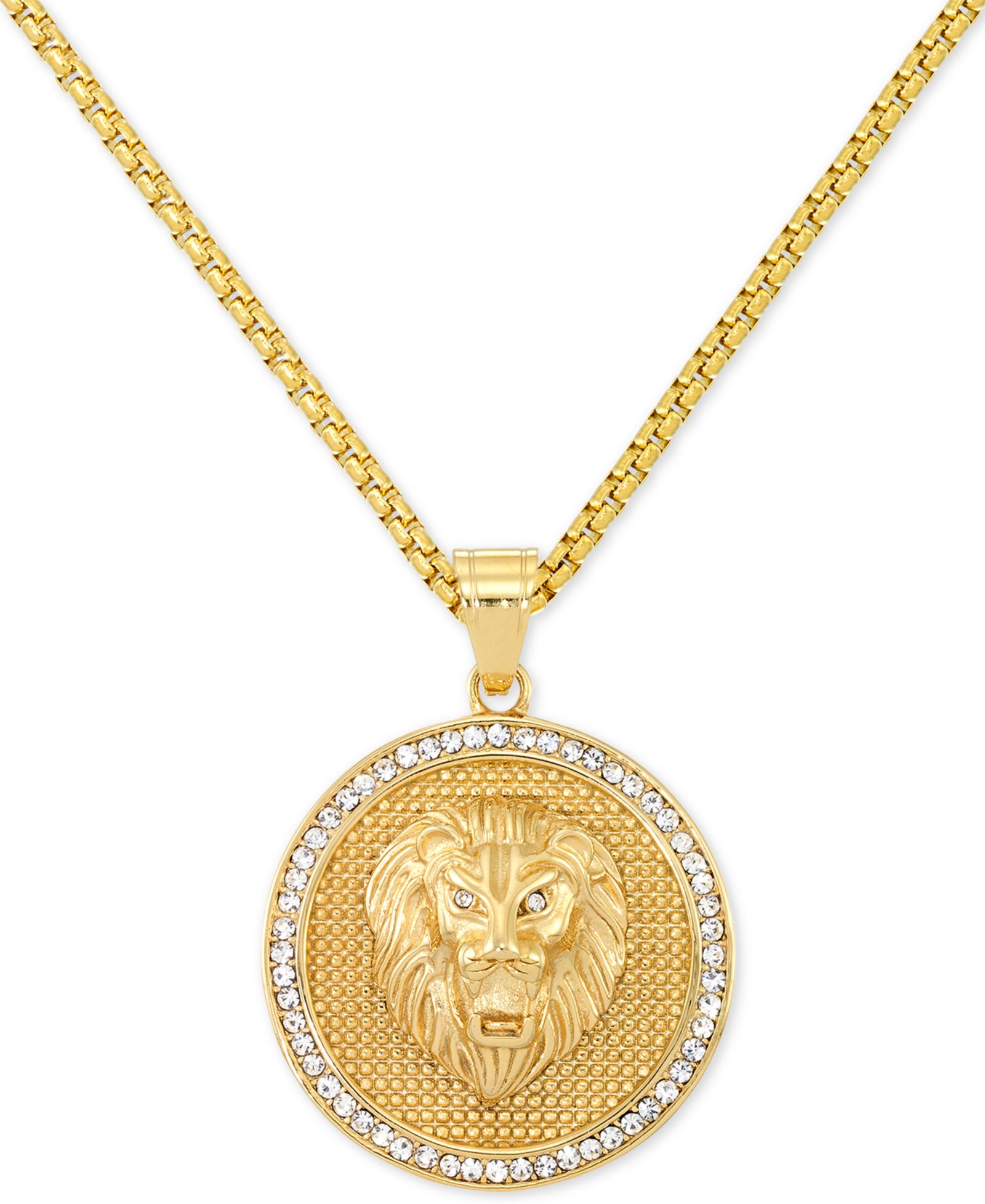 LEGACY for MEN by Simone I. Smith Мужской кулон Medallion Crystal Lion 24" из желтого ионизированного нержавеющего сплава