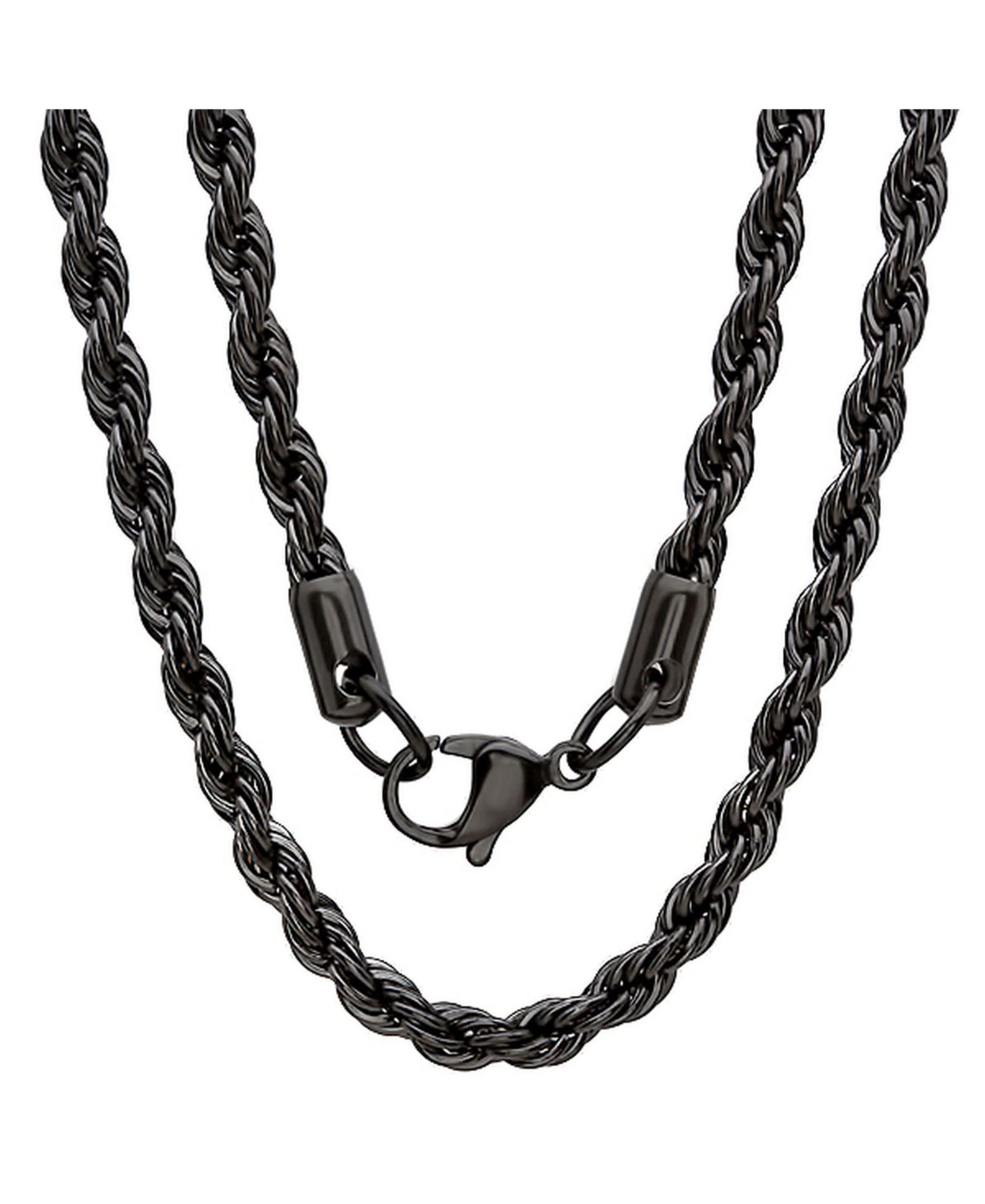 Steeltime Men's black IP Plated Stainless Steel Rope Chain 24"  Necklace