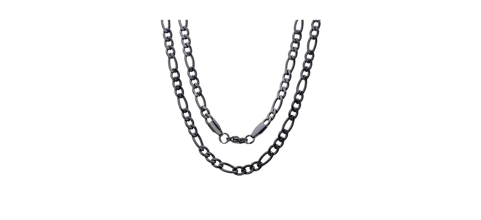 Steeltime Men's black IP Plated Stainless Steel Figaro Chain Link Necklaces