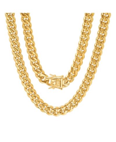 Steeltime Men's 18k gold Plated Stainless Steel 24" Miami Cuban Link Chain with 10mm Box Clasp Necklaces