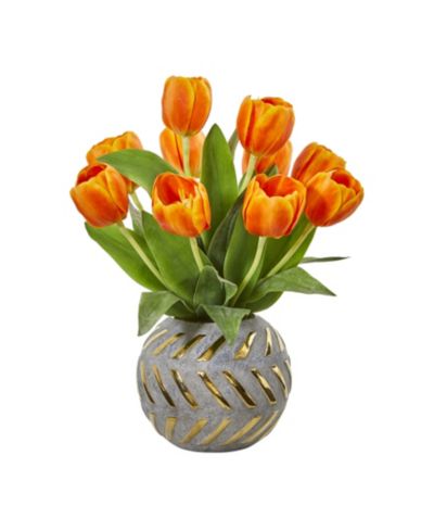 Nearly Natural Tulip Artificial Arrangement in Decorative Vase