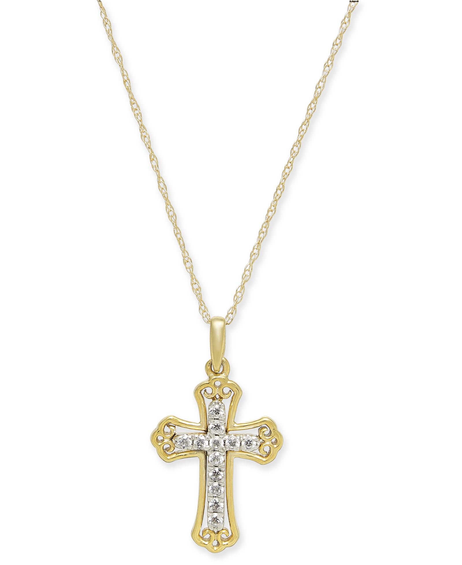 Подвеска Diamond Cross 18" в 14k золоте и 14k белом золоте