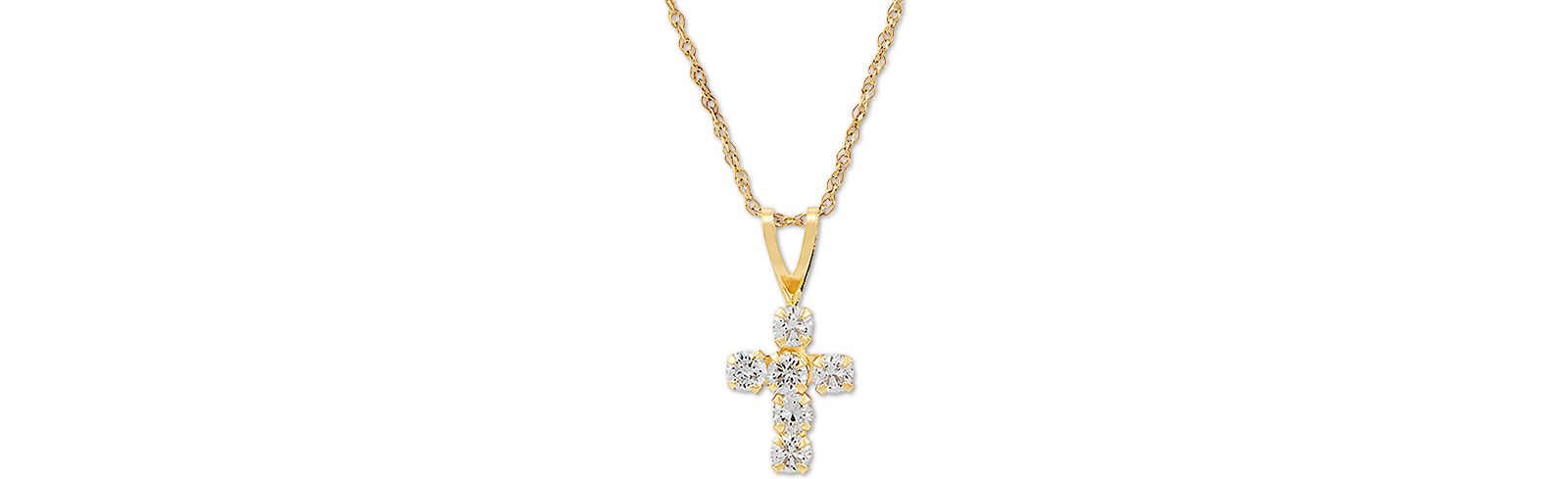 Подвеска-кулон с крестом из кубического циркона 18" в золоте 14k