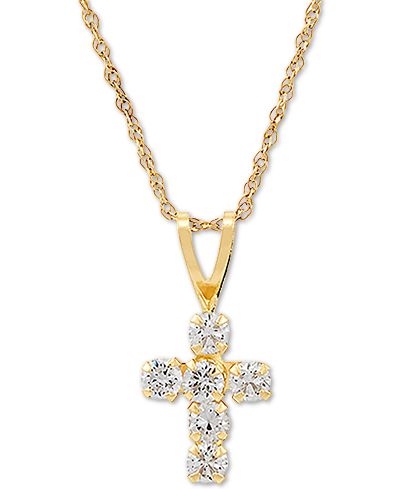Cubic Zirconia Cross 18" Pendant Necklace in 14k Gold