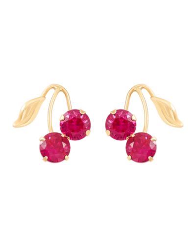 Lab-Grown Ruby (1-1/3 ct. t.w.) Button Cherry Leaf Earrings in 10k Yellow Gold