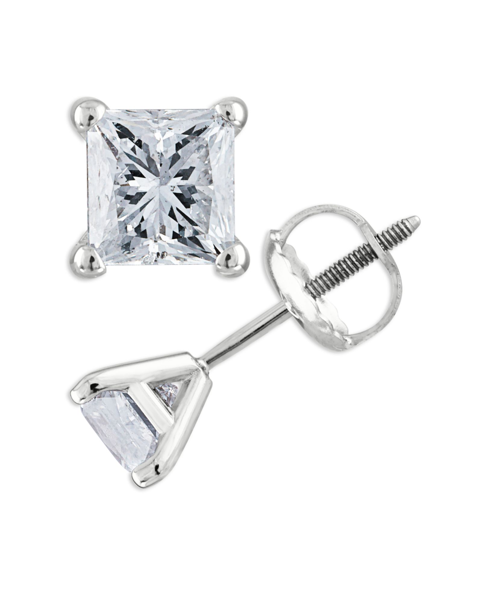 Серьги-гвоздики Princess-Cut Diamond Stud в 14k White Gold