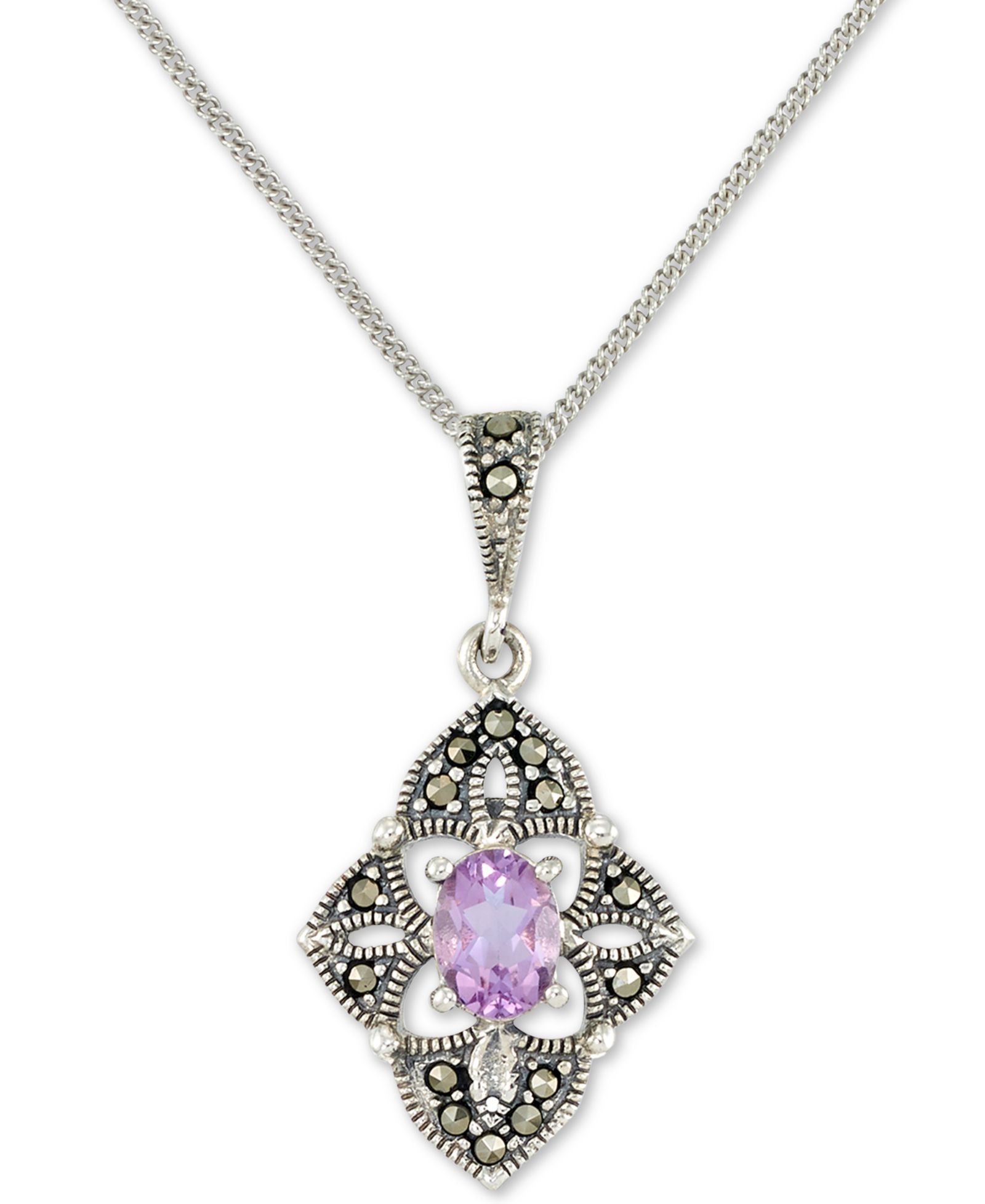 Подвеска с аметистом (1/2 ct. t.w.) и марказитом в форме цветка из стерлингового серебра 18"