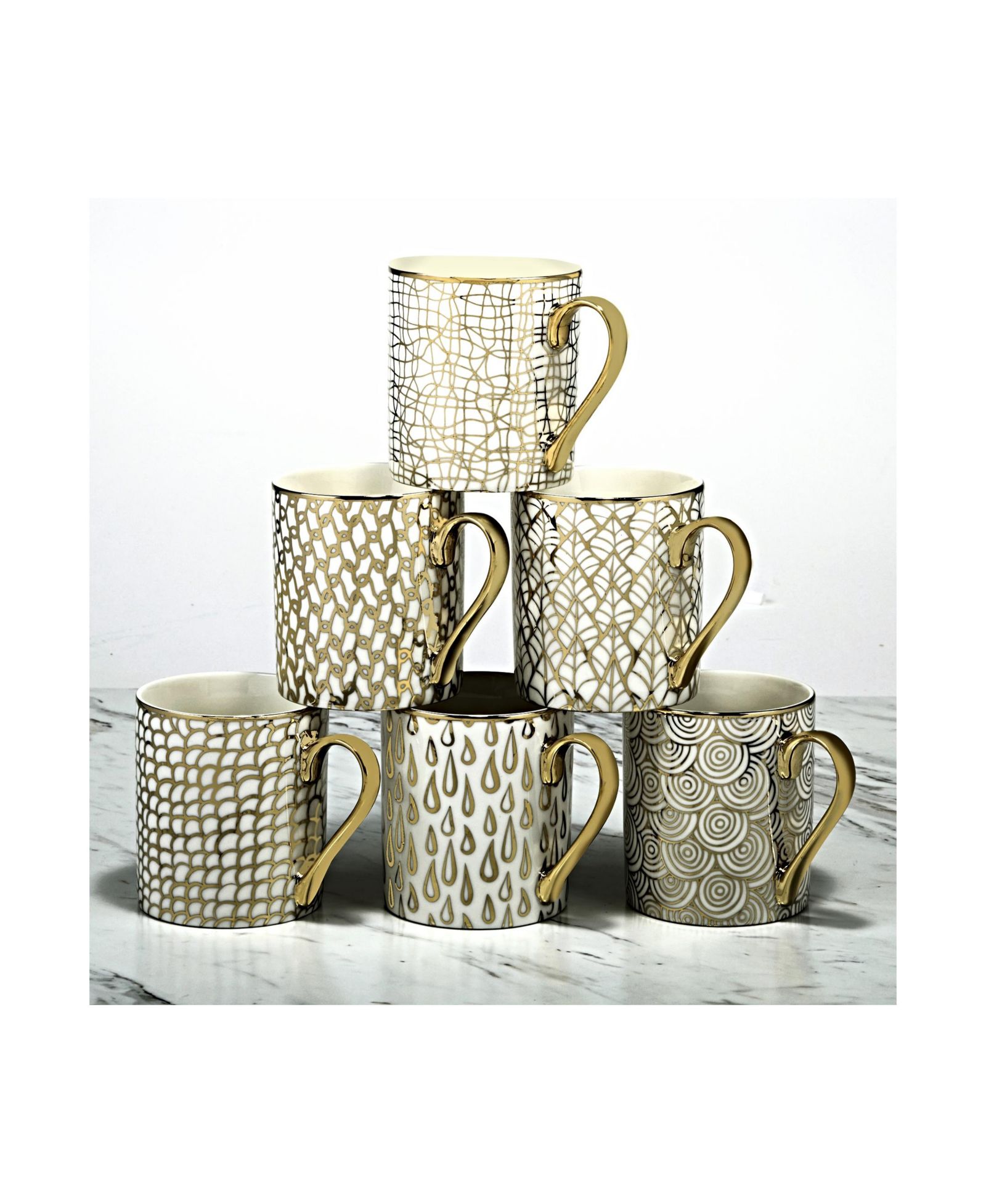 Certified International Mosaic Gold Plated Mugs, Set of 6