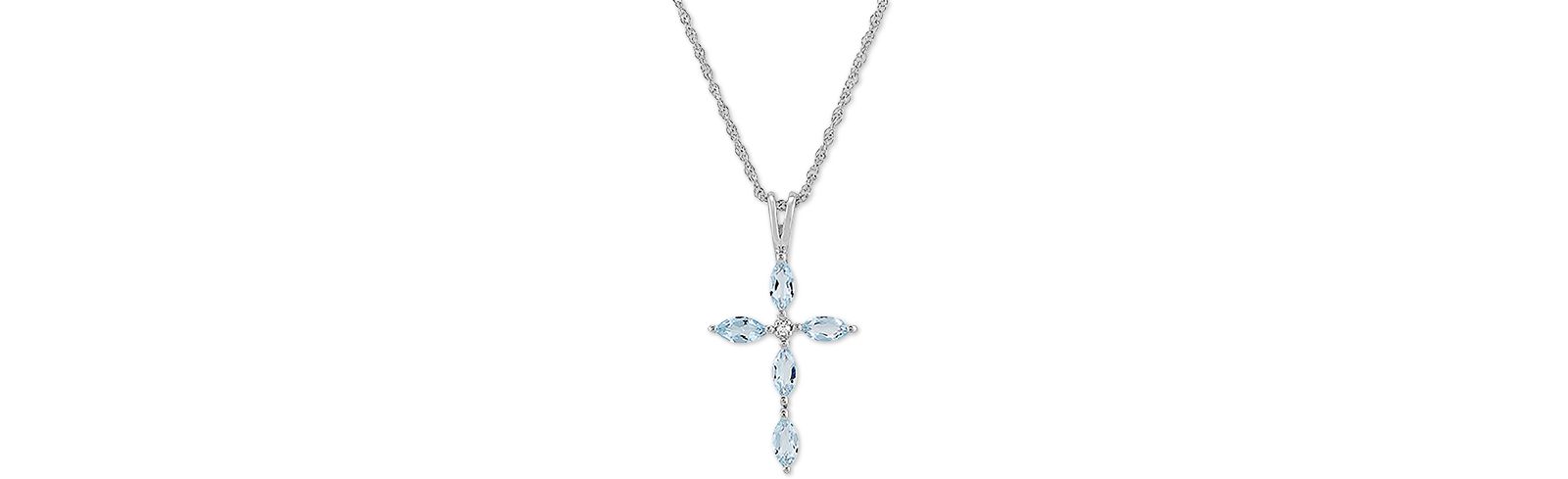 Подвеска с аквамарином (1/2 ct. t.w.) и кубическим цирконием 18" Cross Pendant в стерлинговом серебре