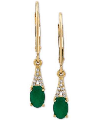 Серьги-подвески Emerald (7/8 ct. t.w.) & Diamond (1/20 ct. t.w.) в 10k Gold