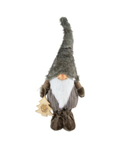 Northlight 33" Large Woodland Gnome with Striped Pants Holding Christmas Tree