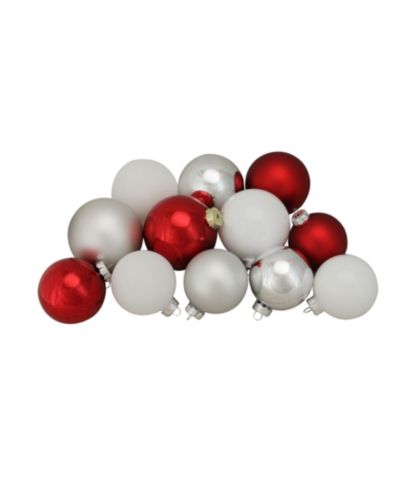 Northlight 72ct Red Silver and White Shiny and Matte Glass Ball Christmas Ornaments 3.25-4"