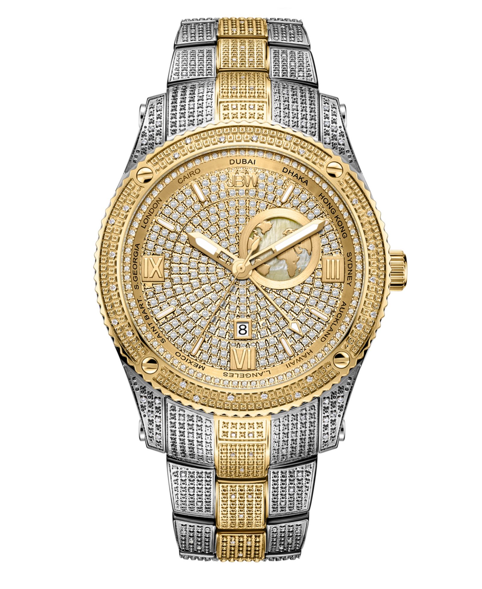JBW Men's Jet Setter GMT Multi 18K Gold-Plated Stainless Steel Bracelet Watch 46mm