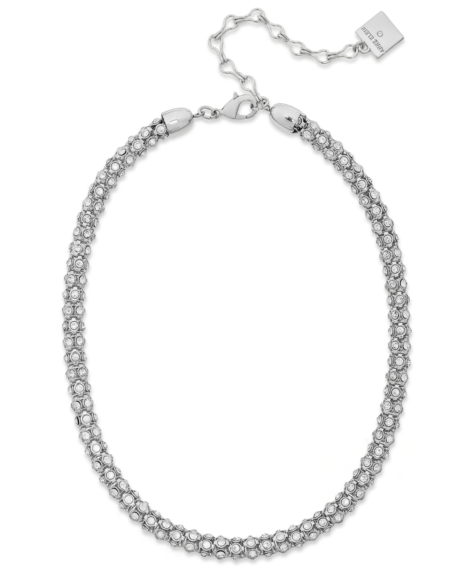 Серебристое ожерелье с трубчатым воротником и инкрустацией Anne Klein
