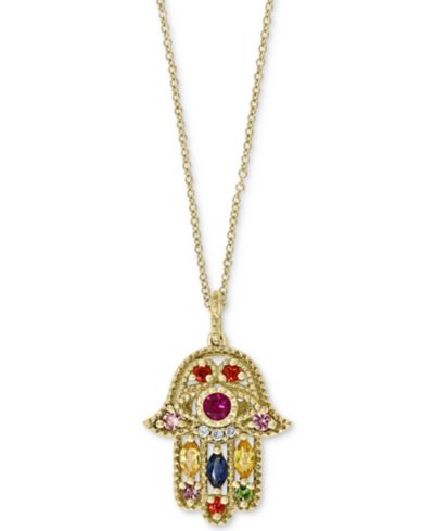 Подвеска-кулон EFFY® Multi-Gemstone (5/8 ct. t.w.) & Diamond Accent Hamsa Hand 18" в 14k Gold