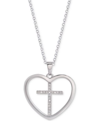 Подвеска-кулон Diamond Cross Heart 18" (1/10 ct. t.w.) в Sterling Silver