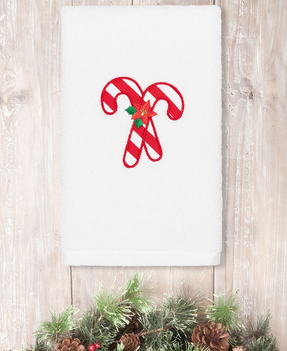 Linum Home Christmas Candy Canes Embroidered 100% Turkish Cotton Hand Towel