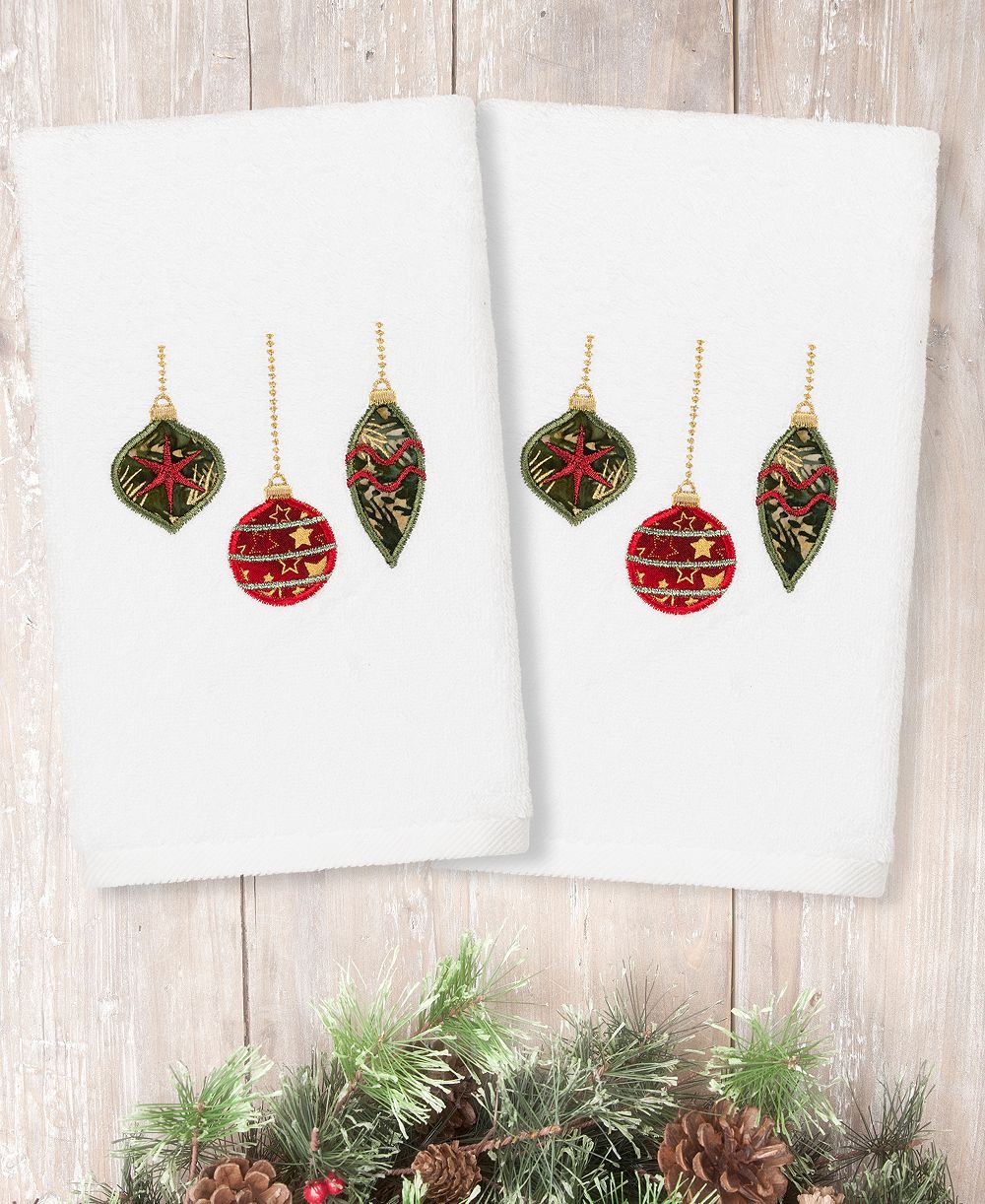 Набор из 2 полотенец Linum Home Christmas Ornaments Embroidered 100% Turkish Cotton