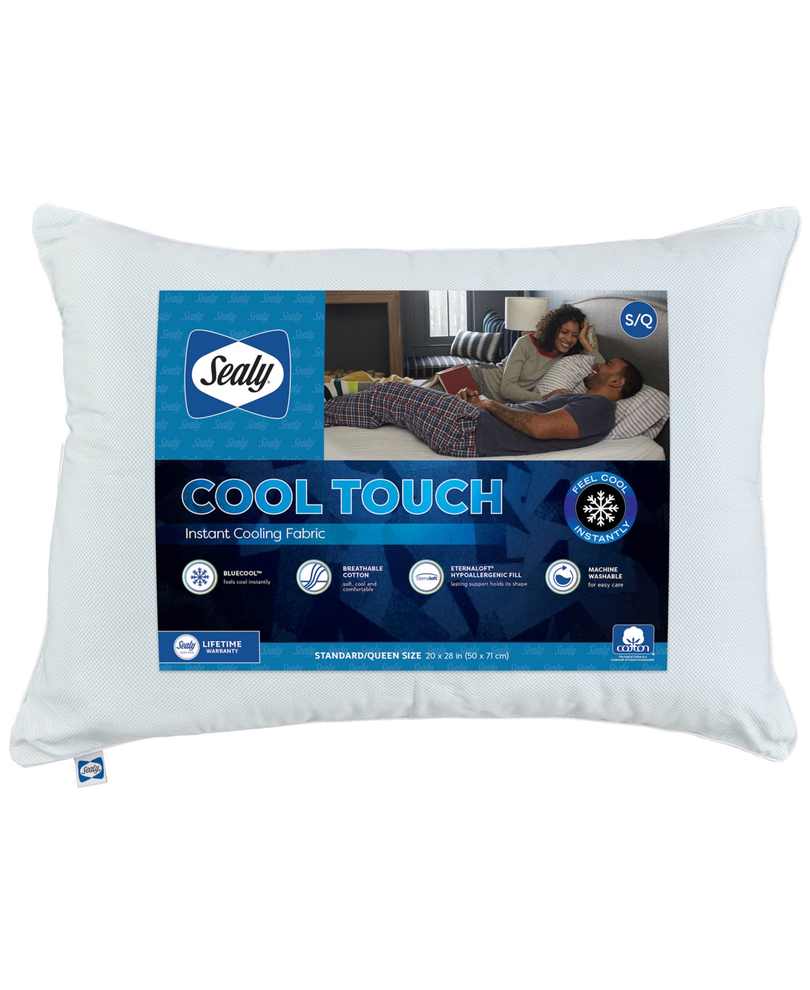 Подушка Sealy Cool Touch, 100% хлопковая набивка, плотная, Standard/Queen