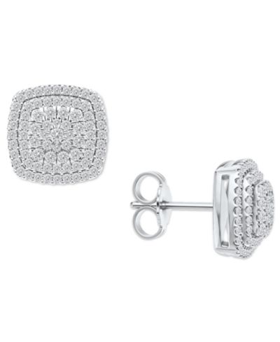 Diamond Square Cluster Stud Earrings (1/2 ct. t.w.) из стерлингового серебра