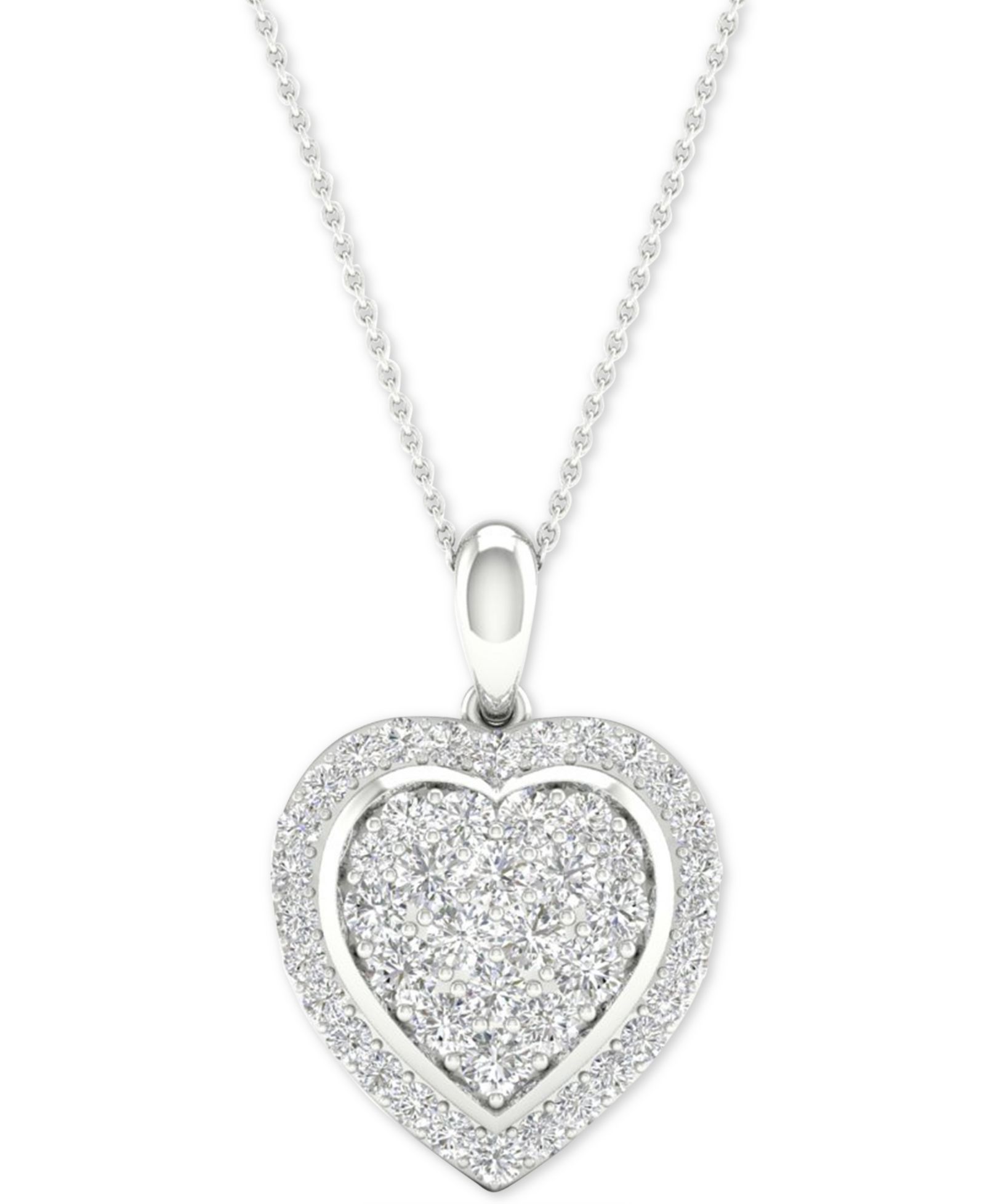 Подвеска кулон Diamond Heart Cluster (1/2 ct. t.w.) из стерлингового серебра, 16" + 2" удлинитель