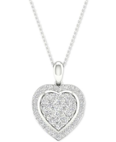 Diamond Heart Cluster Pendant Necklace (1/2 ct. t.w.) in Sterling Silver, 16" + 2" extender