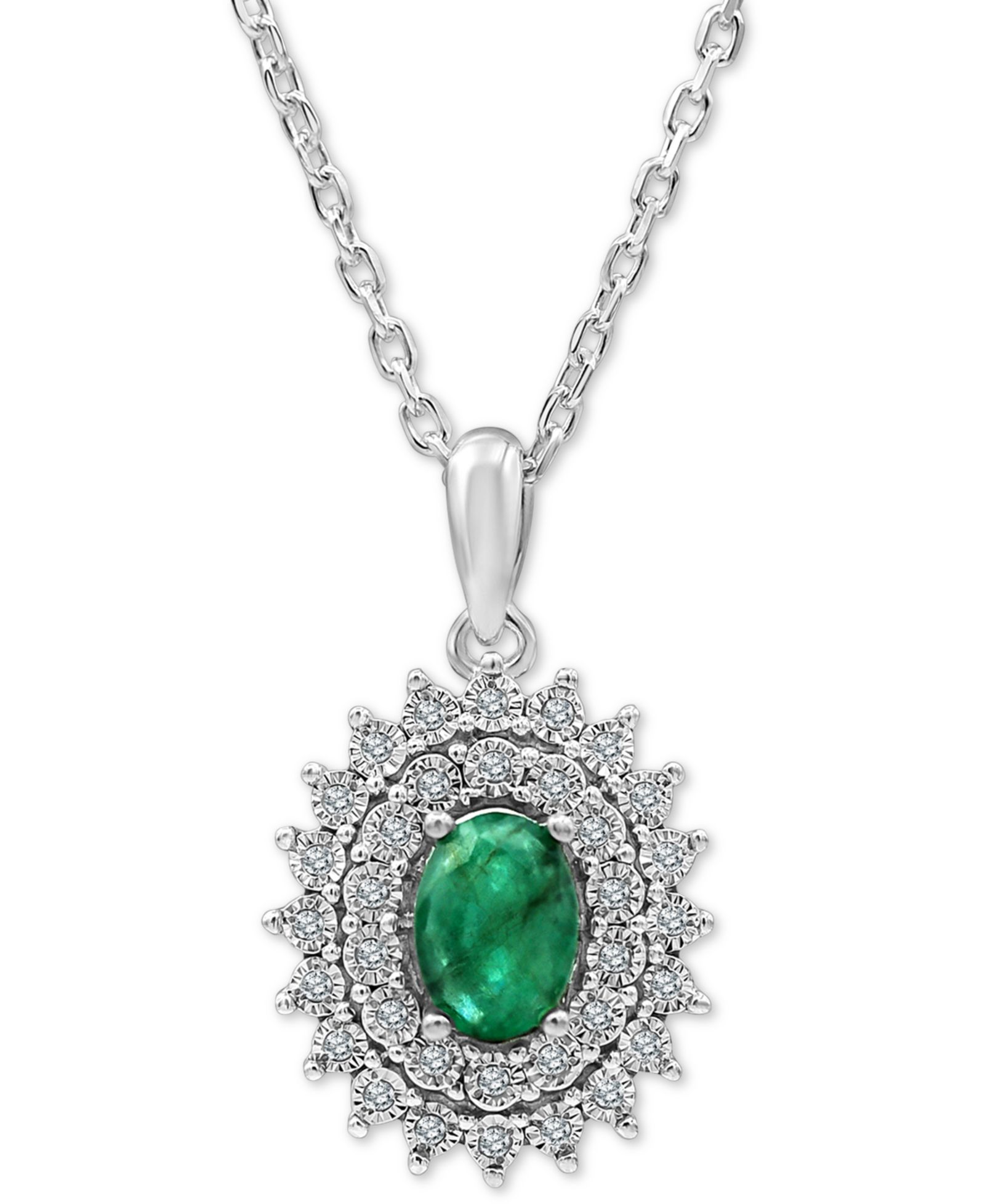 Emerald (3/4 ct. t.w.) & Diamond (1/10 ct. t.w.) 18" Pendant Necklace in Sterling Silver