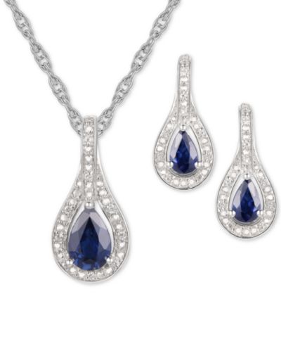 2-Pc. Set Ruby (1 ct. t.w.) & Diamond (1/20 ct. t.w.) Pendant Necklace & Matching Drop Earrings in Sterling Silver (Also available in Sapphire or Emerald)