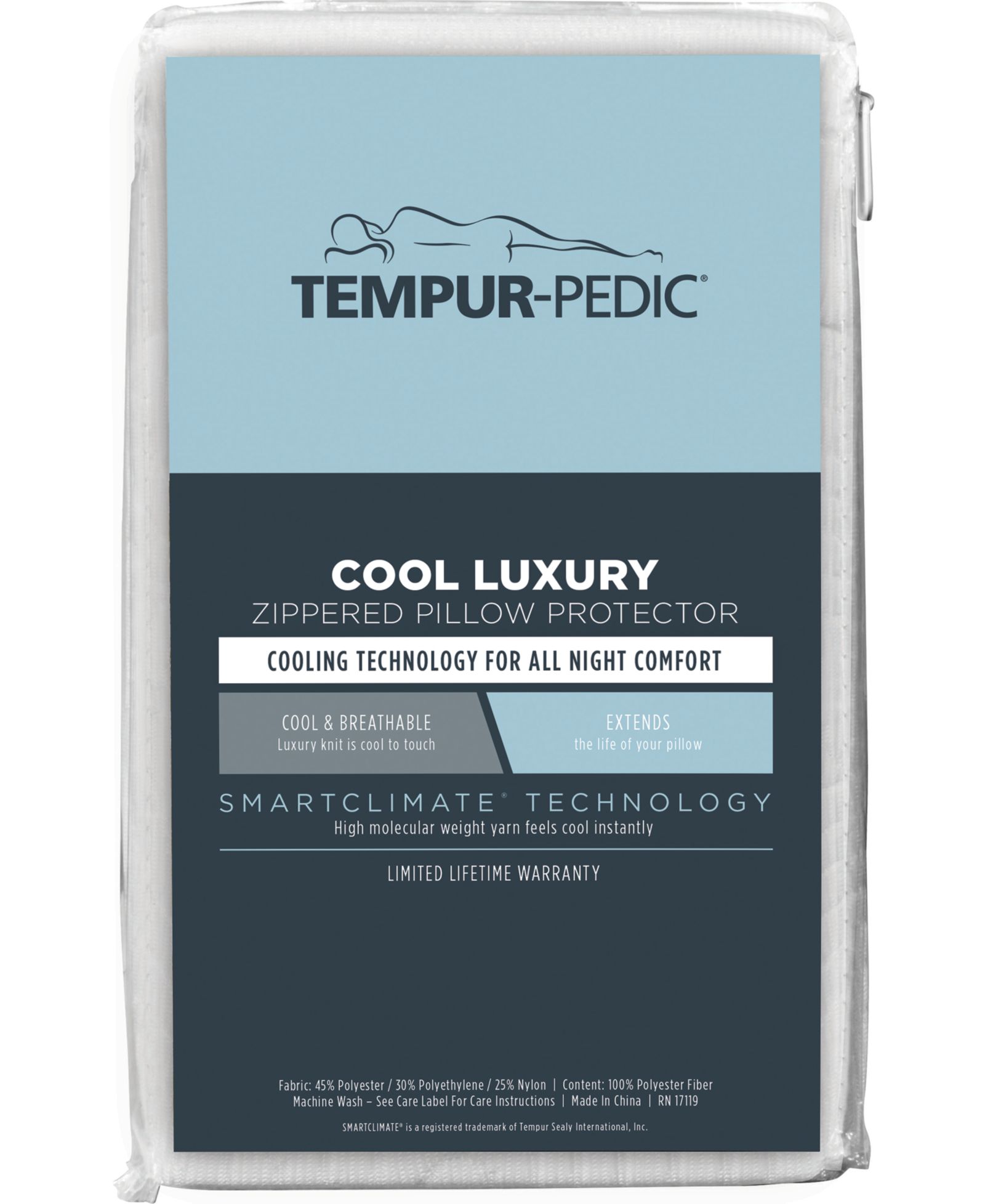 Tempur-Pedic Cool Luxury Zippered Pillow Protector, Standard/Queen